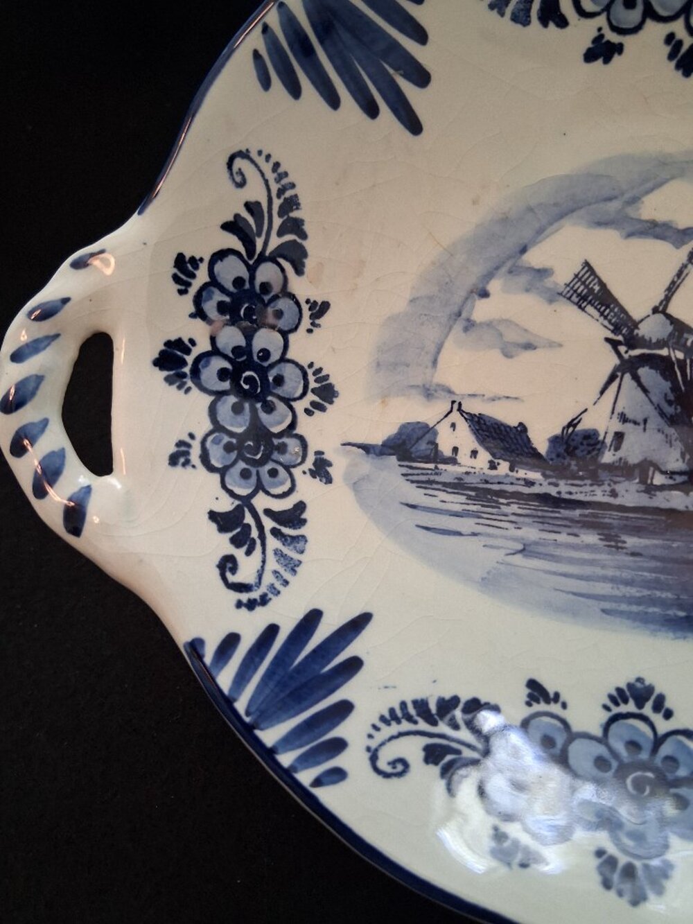 Vintage (1960s-1970s) Delft Hand Painted Handled Bonbon Dish With Windmill Scene - Picture 7 of 8